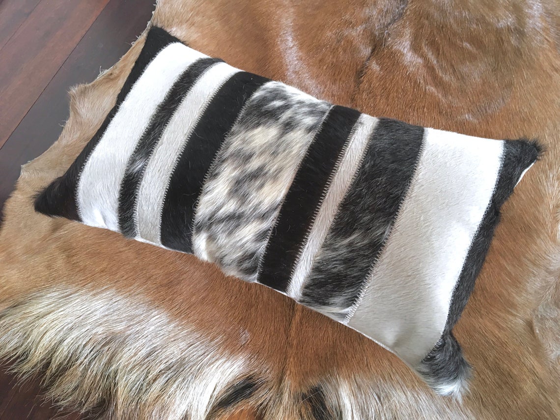 Cowhide Pillows Covers (12X 24 inch) 100% Natural Hair on Cowhide Leather Pillow Cases Real Cowhide Cushion Covers