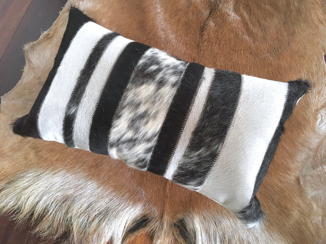 Cowhide Pillows Covers (12X 24 inch) 100% Natural Hair on Cowhide Leather Pillow Cases Real Cowhide Cushion Covers