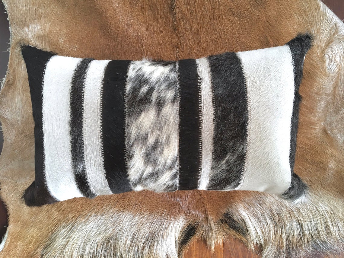 Cowhide Pillows Covers (12X 24 inch) 100% Natural Hair on Cowhide Leather Pillow Cases Real Cowhide Cushion Covers