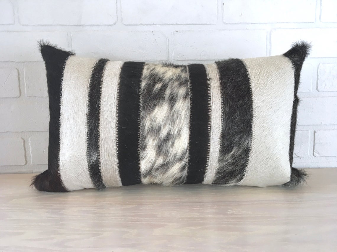 Cowhide Pillows Covers (12X 24 inch) 100% Natural Hair on Cowhide Leather Pillow Cases Real Cowhide Cushion Covers