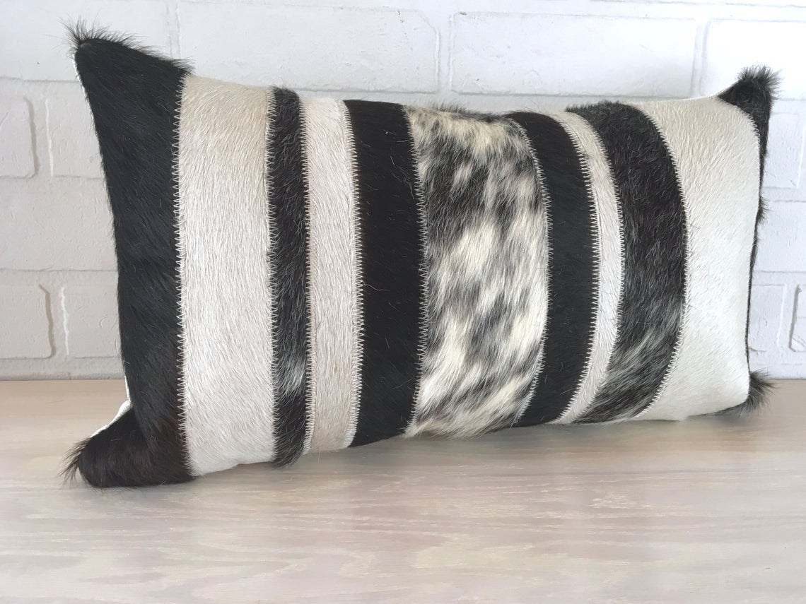 Cowhide Pillows Covers (12X 24 inch) 100% Natural Hair on Cowhide Leather Pillow Cases Real Cowhide Cushion Covers