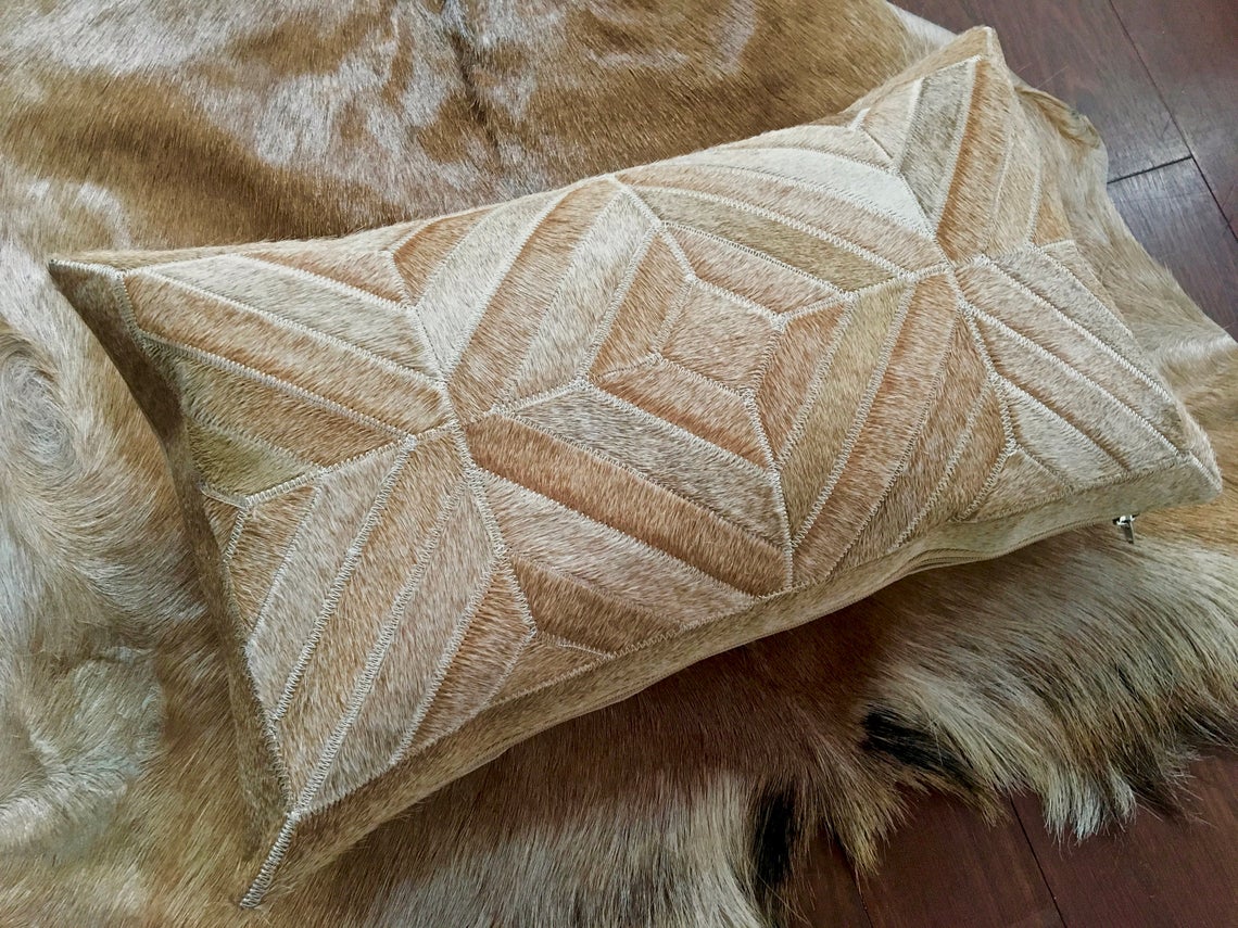Cowhide Pillows Covers (12X 24 inch) 100% Natural Hair on Cowhide Leather Pillow Cases Real Cowhide Cushion Covers