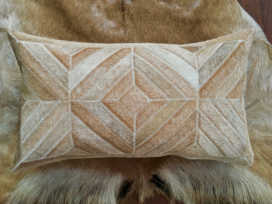 Cowhide Pillows Covers (12X 24 inch) 100% Natural Hair on Cowhide Leather Pillow Cases Real Cowhide Cushion Covers