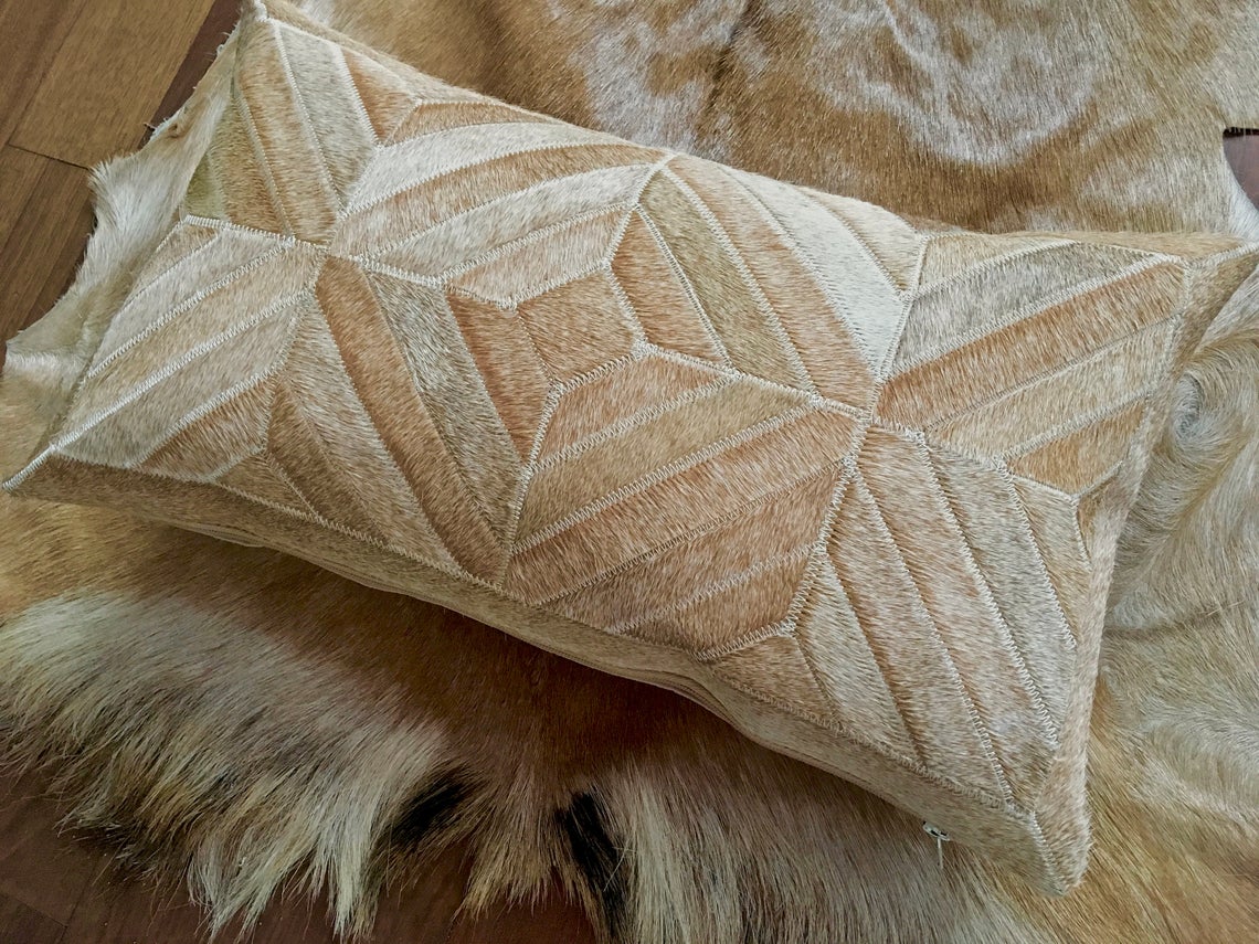Cowhide Pillows Covers (12X 24 inch) 100% Natural Hair on Cowhide Leather Pillow Cases Real Cowhide Cushion Covers