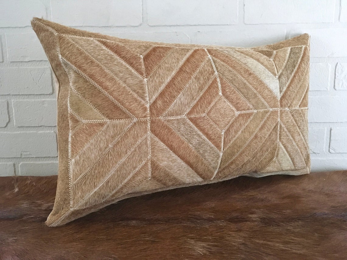 Cowhide Pillows Covers (12X 24 inch) 100% Natural Hair on Cowhide Leather Pillow Cases Real Cowhide Cushion Covers