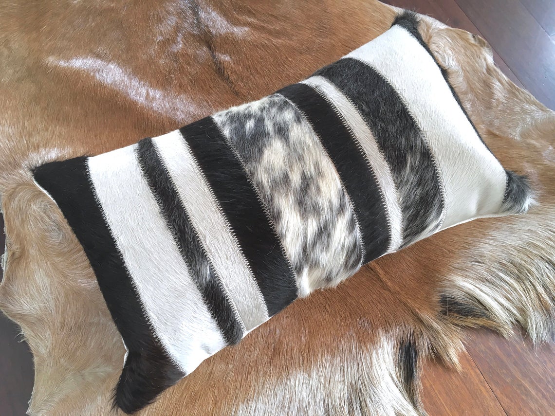 Cowhide Pillows Covers (12X 24 inch) 100% Natural Hair on Cowhide Leather Pillow Cases Real Cowhide Cushion Covers