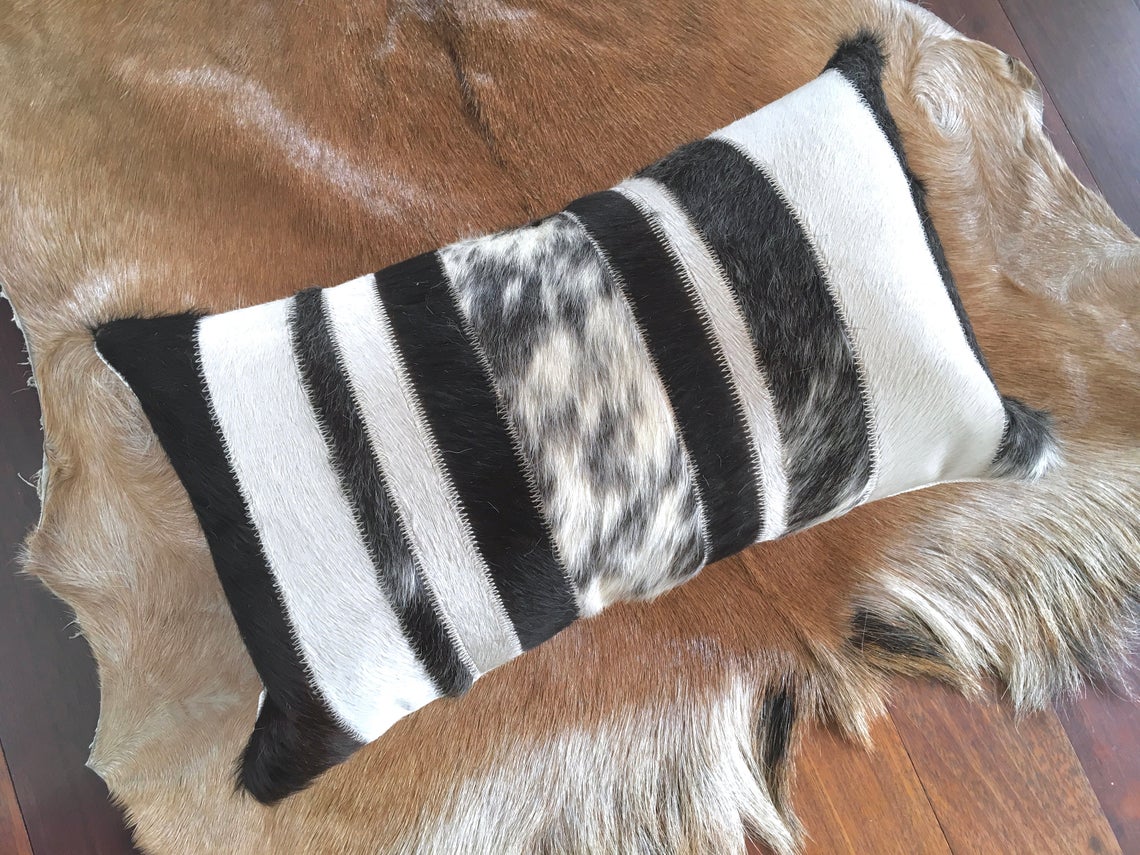Cowhide Pillows Covers (12X 24 inch) 100% Natural Hair on Cowhide Leather Pillow Cases Real Cowhide Cushion Covers