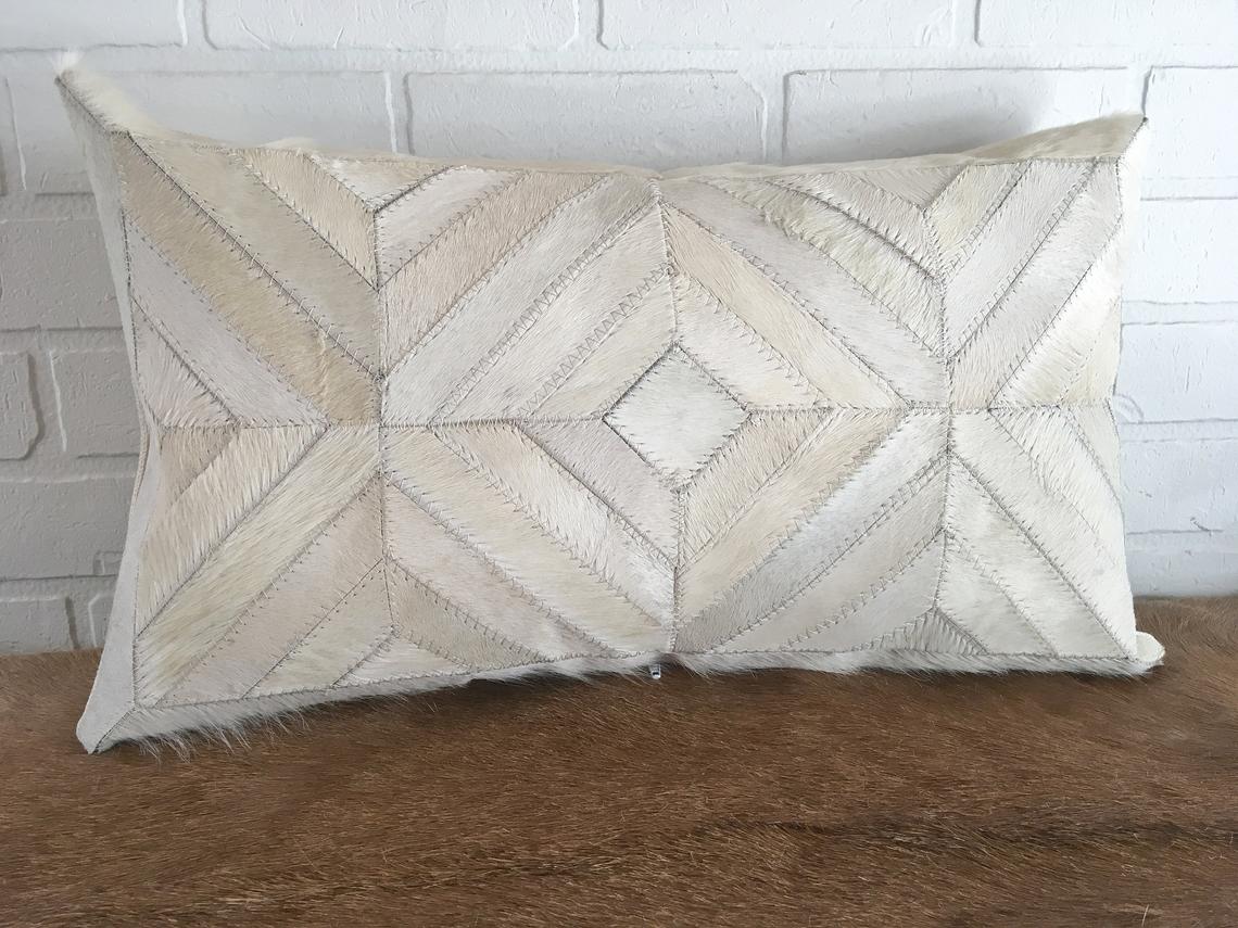 Cowhide Pillows Covers (12X 24 inch) 100% Natural Hair on Cowhide Leather Pillow Cases Real Cowhide Pillow Covers