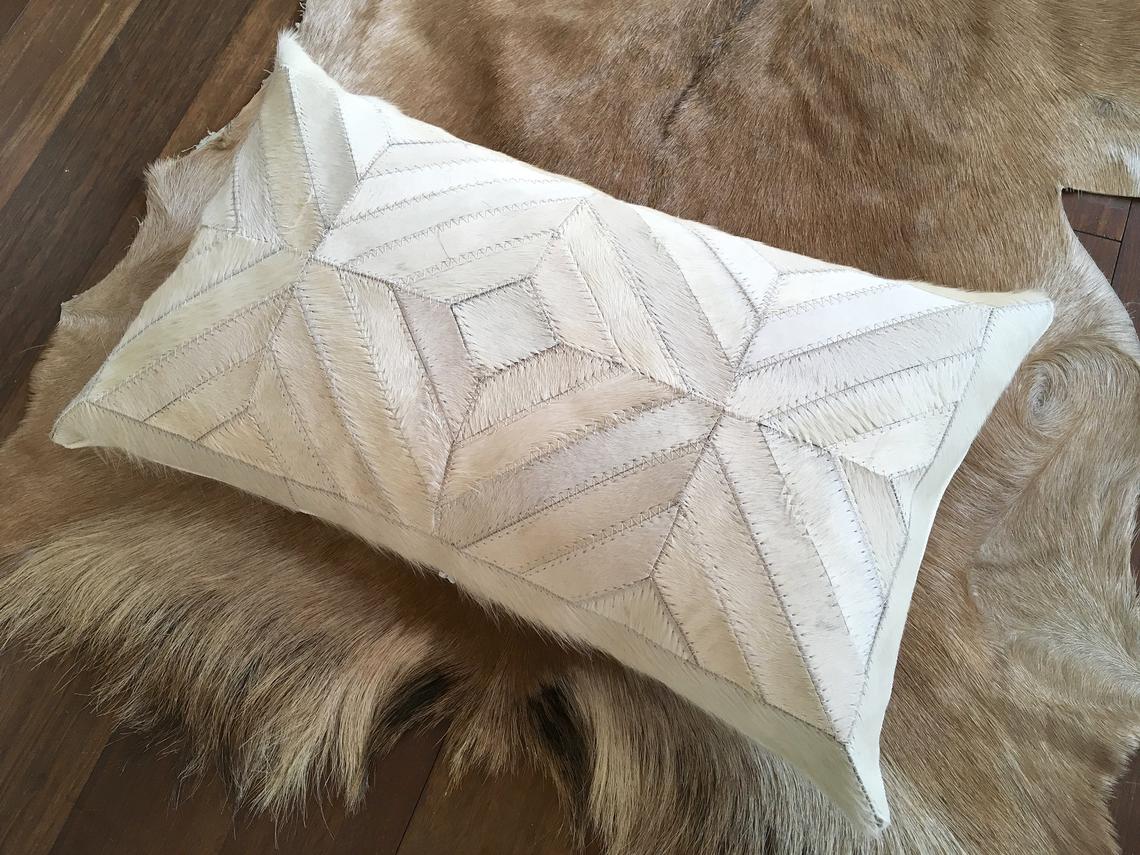 Cowhide Pillows Covers (12X 24 inch) 100% Natural Hair on Cowhide Leather Pillow Cases Real Cowhide Pillow Covers