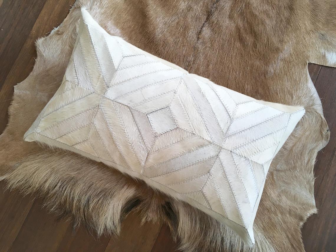 Cowhide Pillows Covers (12X 24 inch) 100% Natural Hair on Cowhide Leather Pillow Cases Real Cowhide Pillow Covers