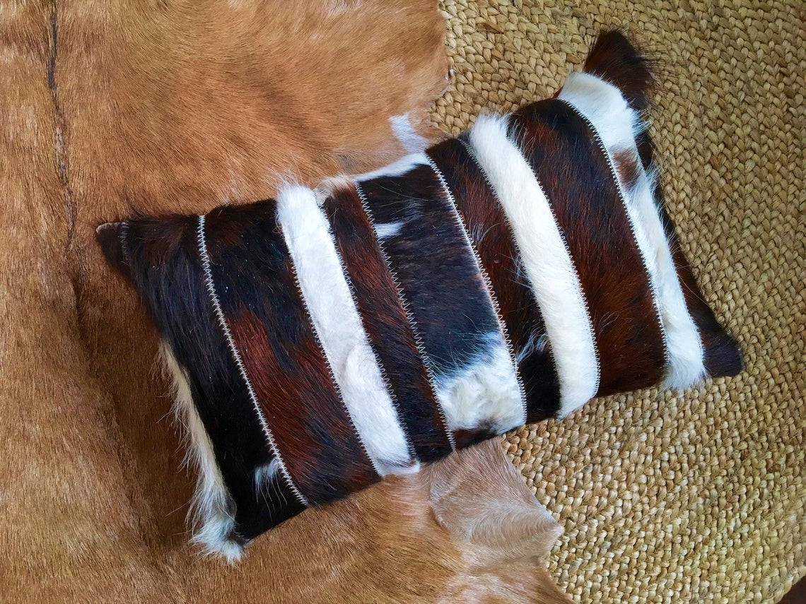 Cowhide Pillows Covers (12X 24 inch) 100% Natural Hair on Cowhide Leather Pillow Cases Real Cowhide Cushion Covers