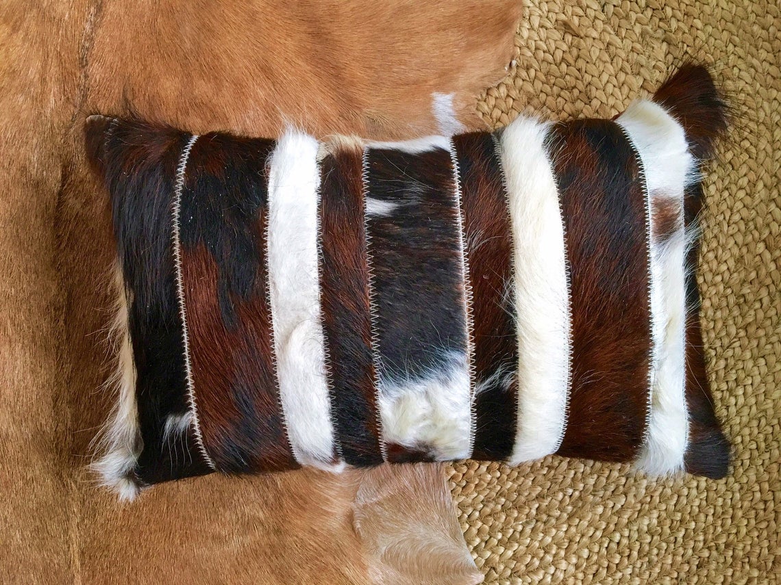 Cowhide Pillows Covers (12X 24 inch) 100% Natural Hair on Cowhide Leather Pillow Cases Real Cowhide Cushion Covers