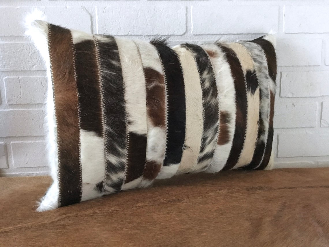 Cowhide Pillows Covers (12X 24 inch) 100% Natural Hair on Cowhide Leather Pillow Cases Real Cowhide Cushion Covers