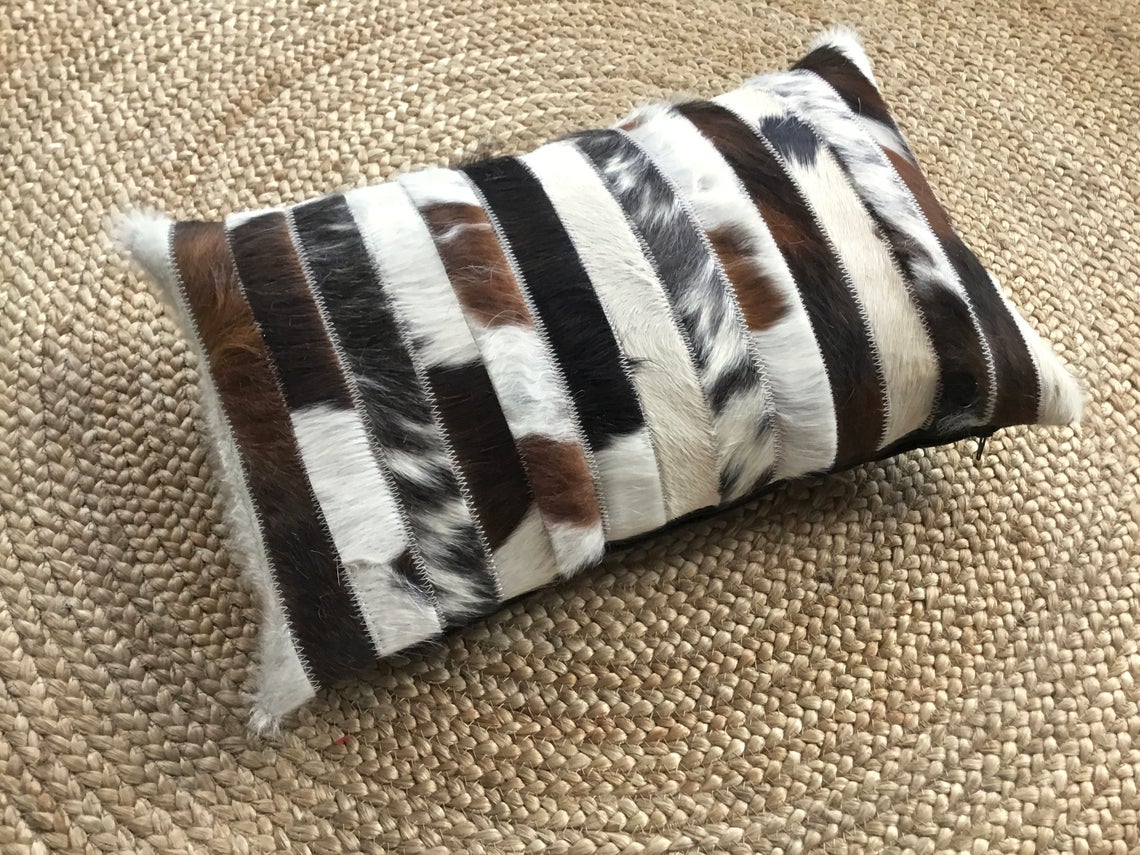 Cowhide Pillows Covers (12X 24 inch) 100% Natural Hair on Cowhide Leather Pillow Cases Real Cowhide Cushion Covers