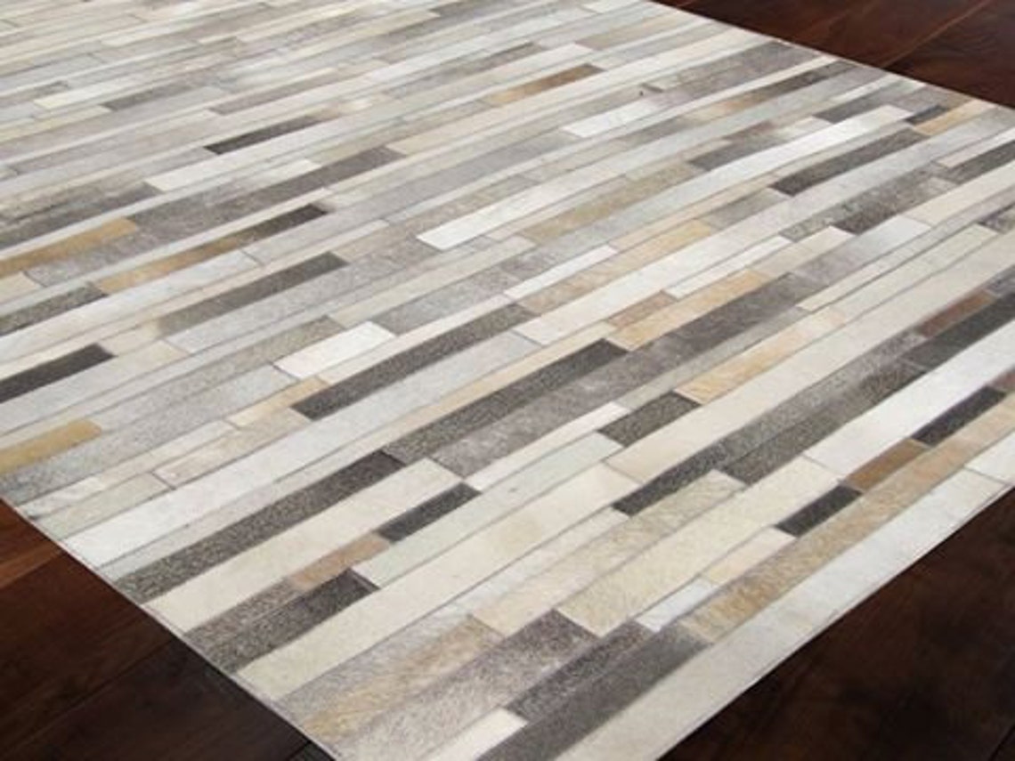HANDMADE 100% Natural COWHIDE RUG | Patchwork Cowhide Area Rug | Real Cowhide Hallway Runner | Hair on Leather Cowhide Carpet | PR55