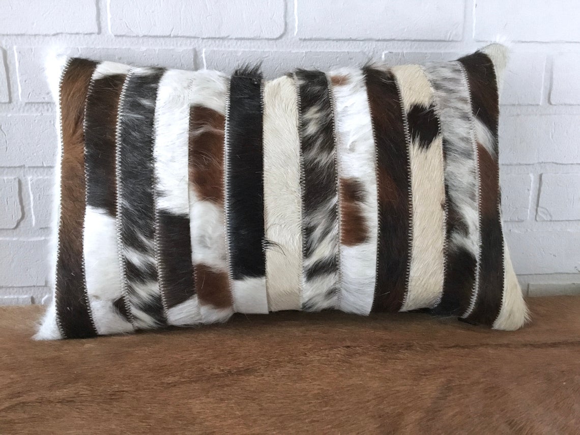 Cowhide Pillows Covers (12X 24 inch) 100% Natural Hair on Cowhide Leather Pillow Cases Real Cowhide Cushion Covers