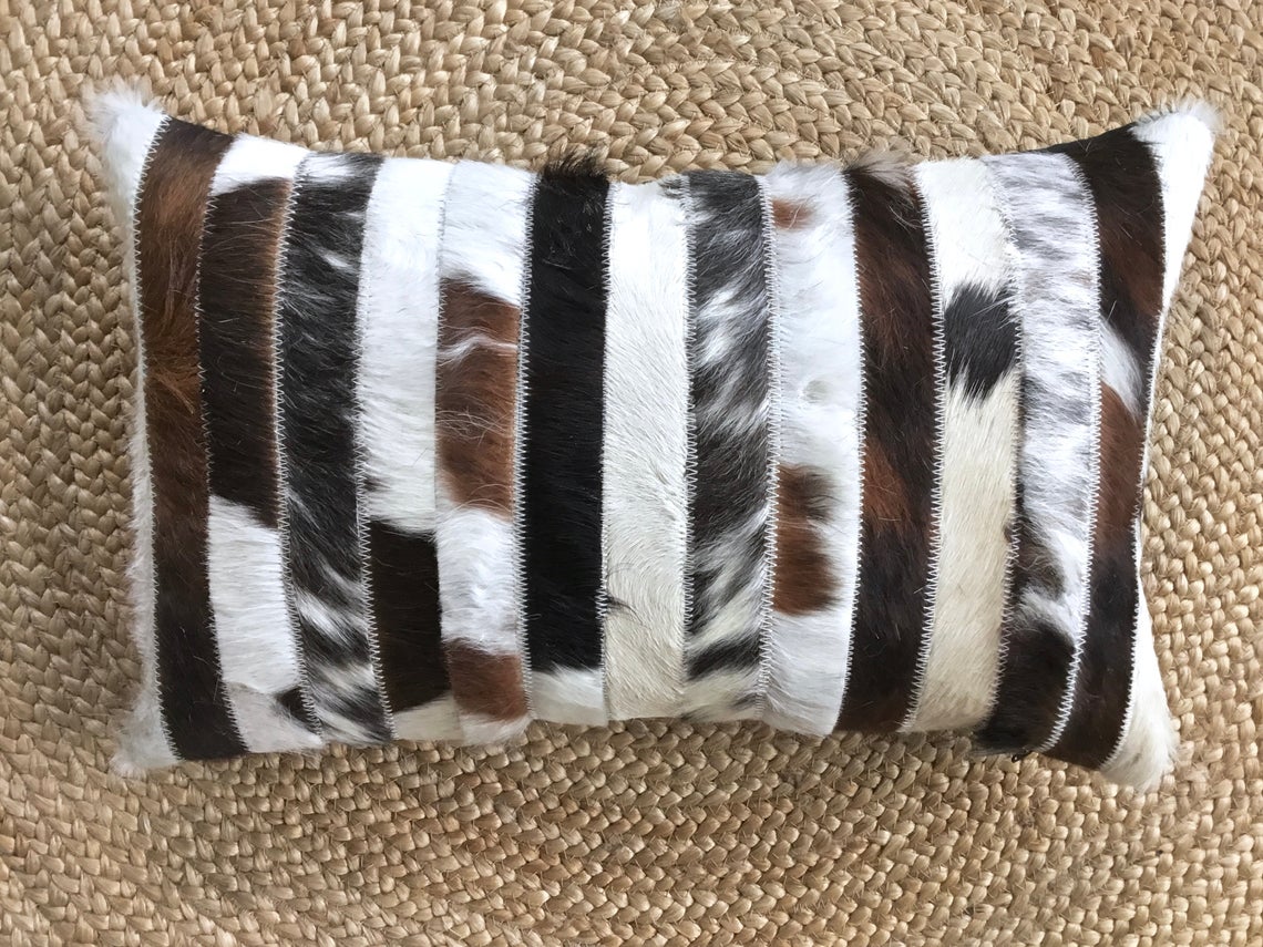 Cowhide Pillows Covers (12X 24 inch) 100% Natural Hair on Cowhide Leather Pillow Cases Real Cowhide Cushion Covers