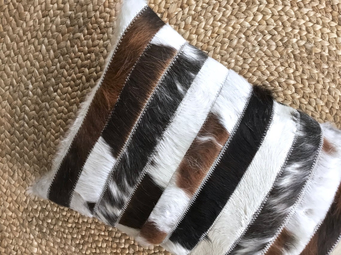 Cowhide Pillows Covers (12X 24 inch) 100% Natural Hair on Cowhide Leather Pillow Cases Real Cowhide Cushion Covers
