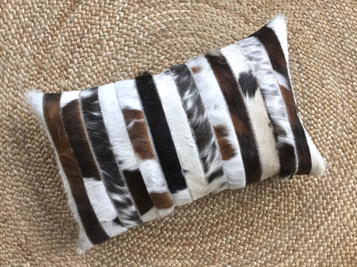 Cowhide Pillows Covers (12X 24 inch) 100% Natural Hair on Cowhide Leather Pillow Cases Real Cowhide Cushion Covers
