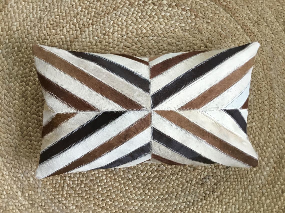 Cowhide Pillows Covers (12X 24 inch) 100% Natural Hair on Cowhide Leather Pillow Cases Real Cowhide Pillow Covers