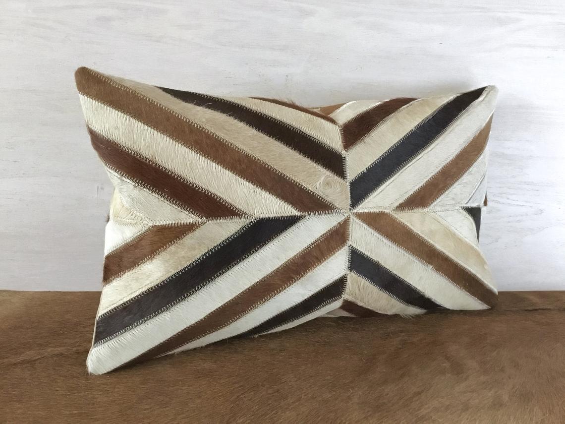 Cowhide Pillows Covers (12X 24 inch) 100% Natural Hair on Cowhide Leather Pillow Cases Real Cowhide Pillow Covers