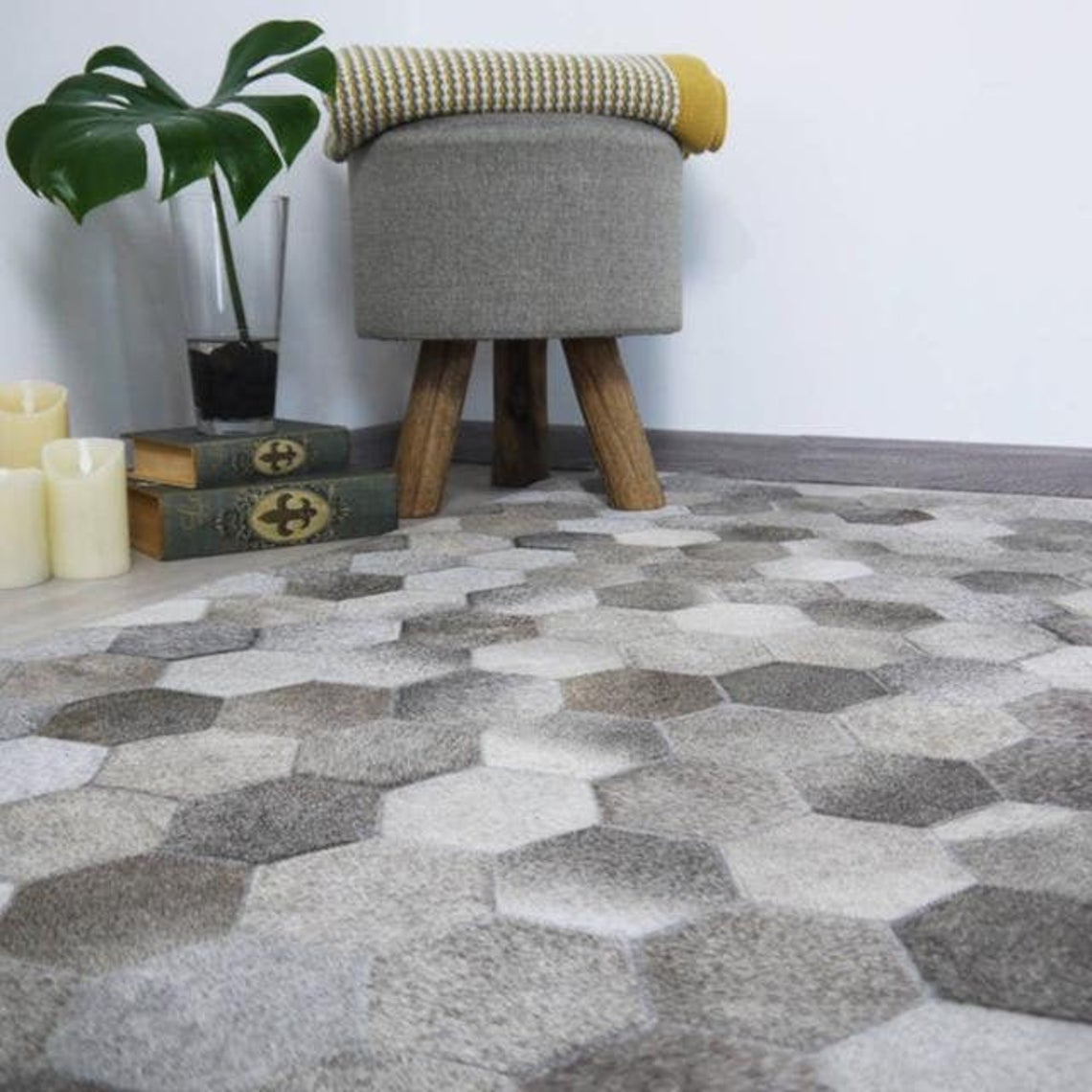 HANDMADE 100% Natural COWHIDE RUG | Patchwork Cowhide Area Rug | Real Cowhide Hallway Runner | Hair on Leather Cowhide Carpet | PR9