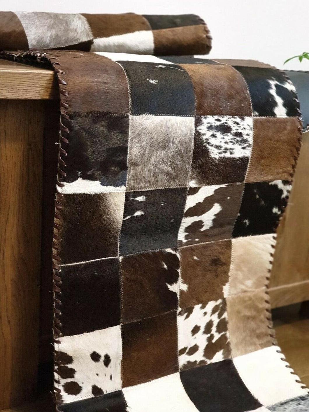 Handmade 100% Natural Cowhide Table Runner | Hair on Leather Multicolor Patchwork Cow hide Table Top