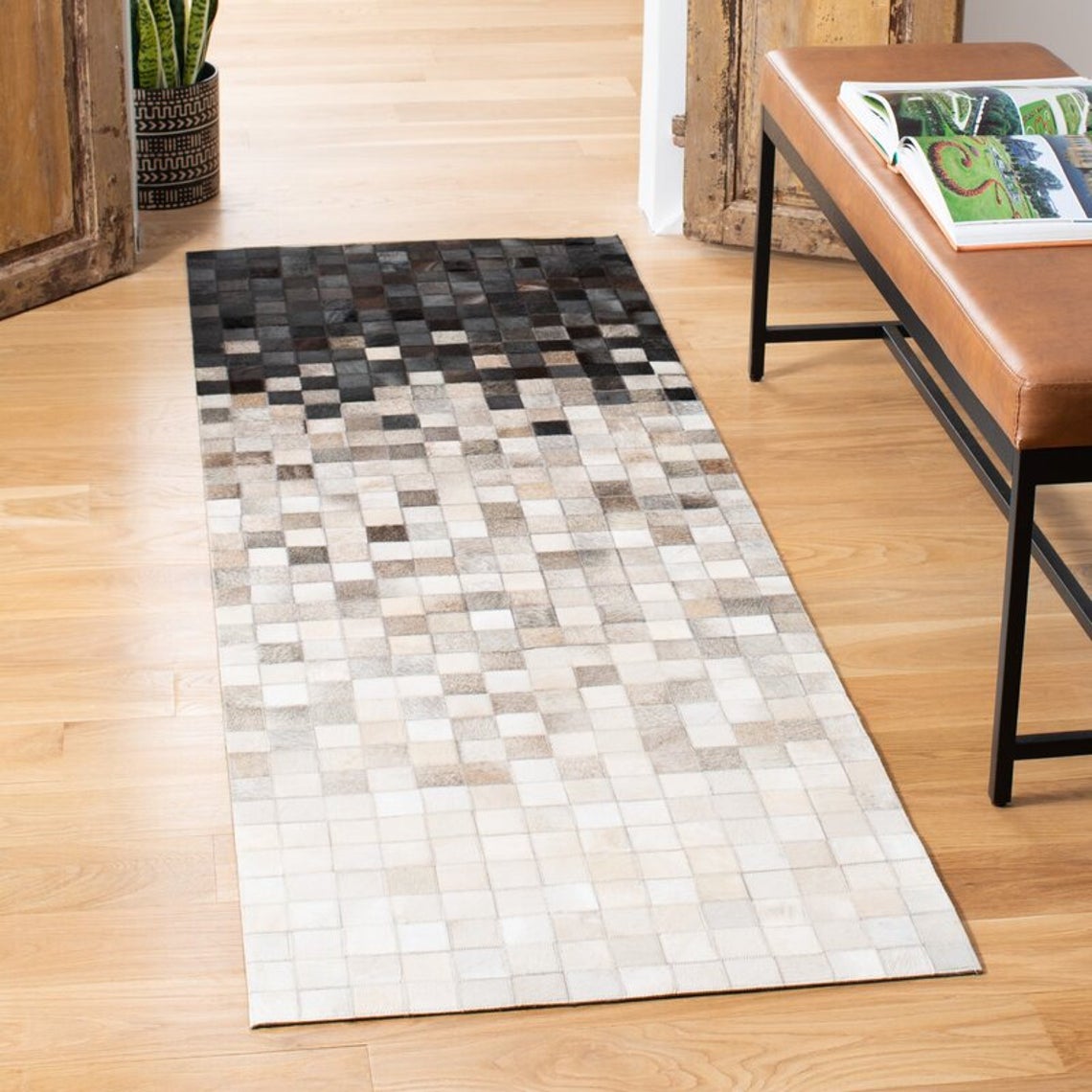 HANDMADE 100% Natural COWHIDE RUG | Patchwork Cowhide Area Rug | Real Cowhide Hallway Runner | Hair on Leather Cowhide Carpet | PR35
