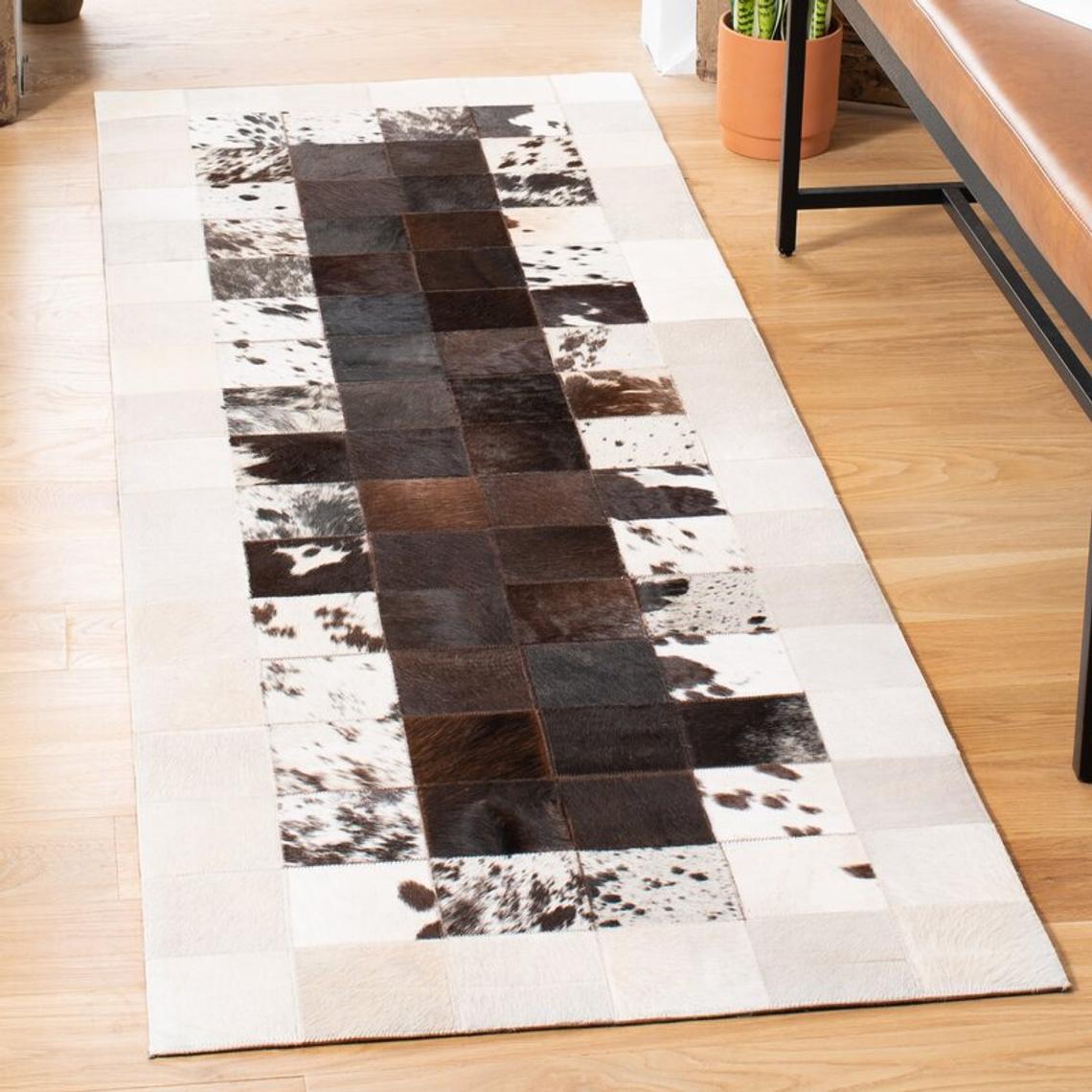 HANDMADE 100% Natural COWHIDE RUG | Patchwork Cowhide Area Rug | Real Cowhide Hallway Runner | Hair on Leather Cowhide Carpet | PR35