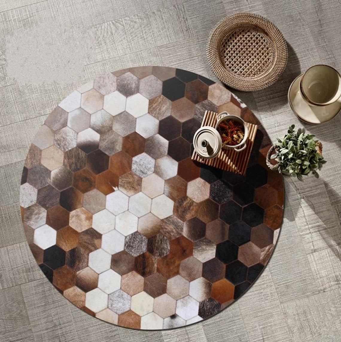 HANDMADE 100% Natural COWHIDE RUG | Patchwork Cowhide Area Rug | Hair on Leather Cowhide Carpet | PR80