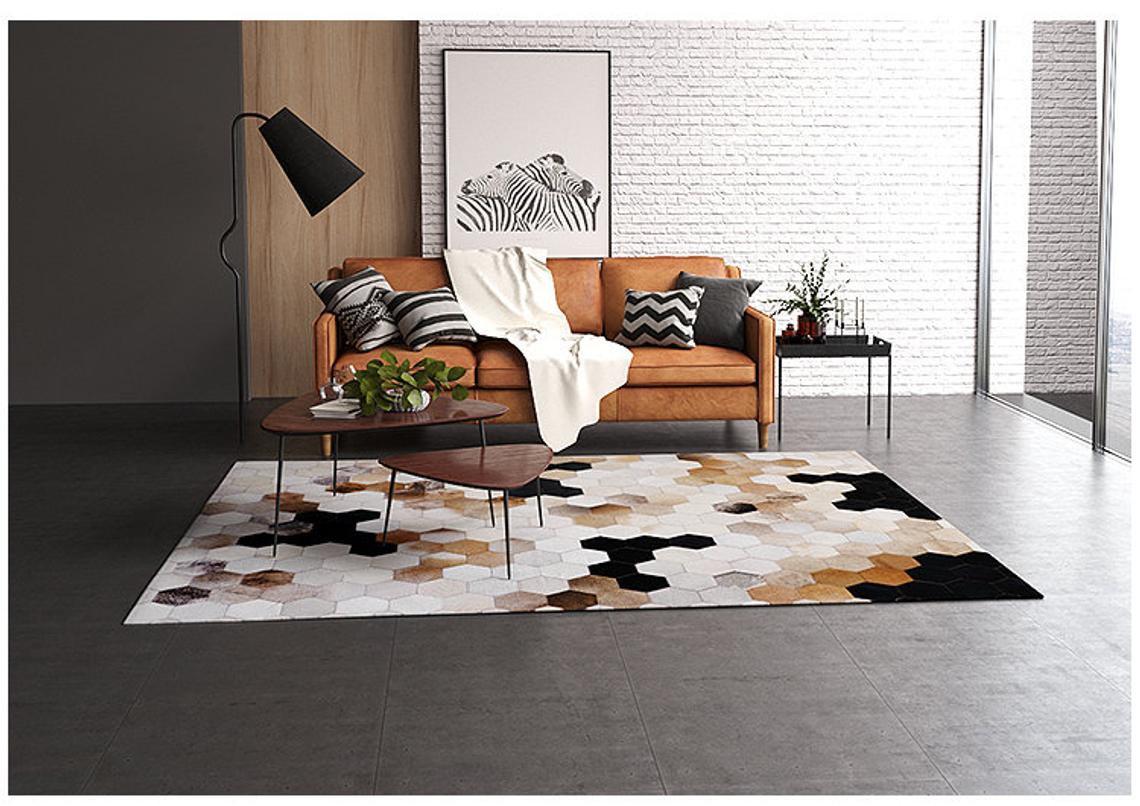 HANDMADE 100% Natural COWHIDE RUG | Patchwork Cowhide Area Rug | Real Cowhide Hallway Runner | Hair on Leather Cowhide Carpet | PR51