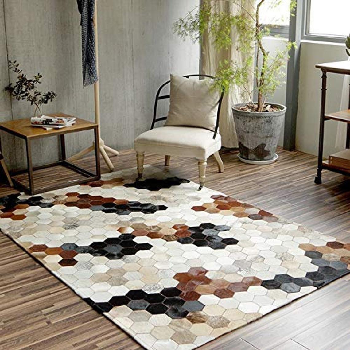 HANDMADE 100% Natural COWHIDE RUG | Patchwork Cowhide Area Rug | Real Cowhide Hallway Runner | Hair on Leather Cowhide Carpet | PR51