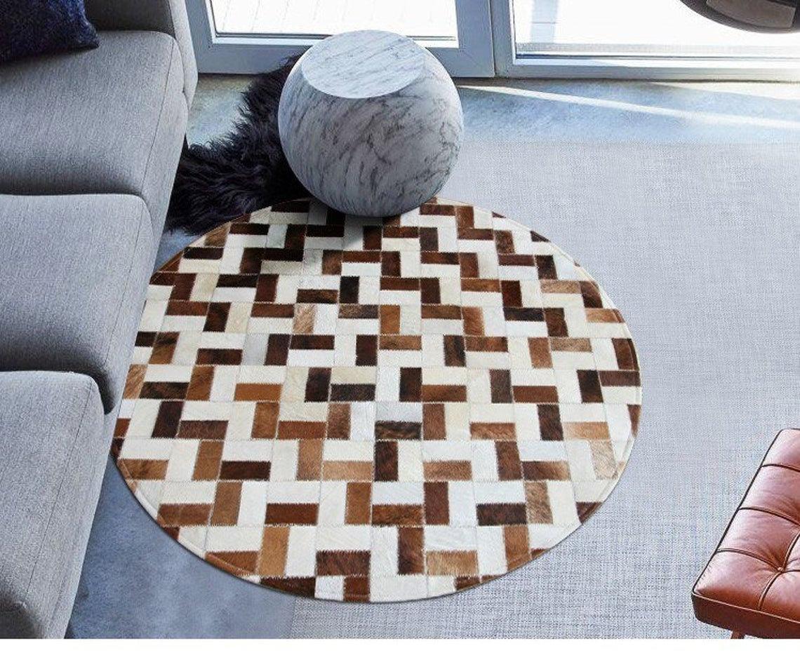 HANDMADE 100% Natural Patchwork Cowhide Area Rug | Hair on Leather Cowhide Carpet | PR104