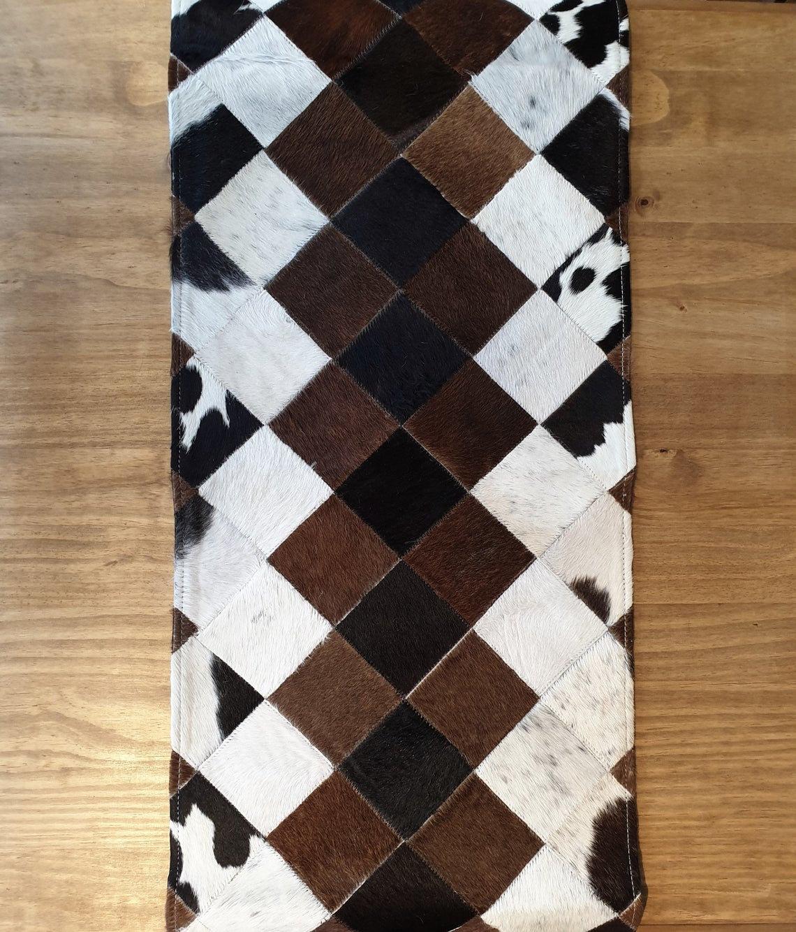 Handmade 100% Natural Cowhide Table Runner | Hair on Leather Patchwork Cow hide Table Runner | TBR15