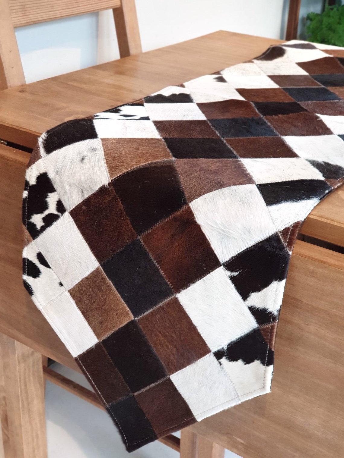 Handmade 100% Natural Cowhide Table Runner | Hair on Leather Patchwork Cow hide Table Runner | TBR15