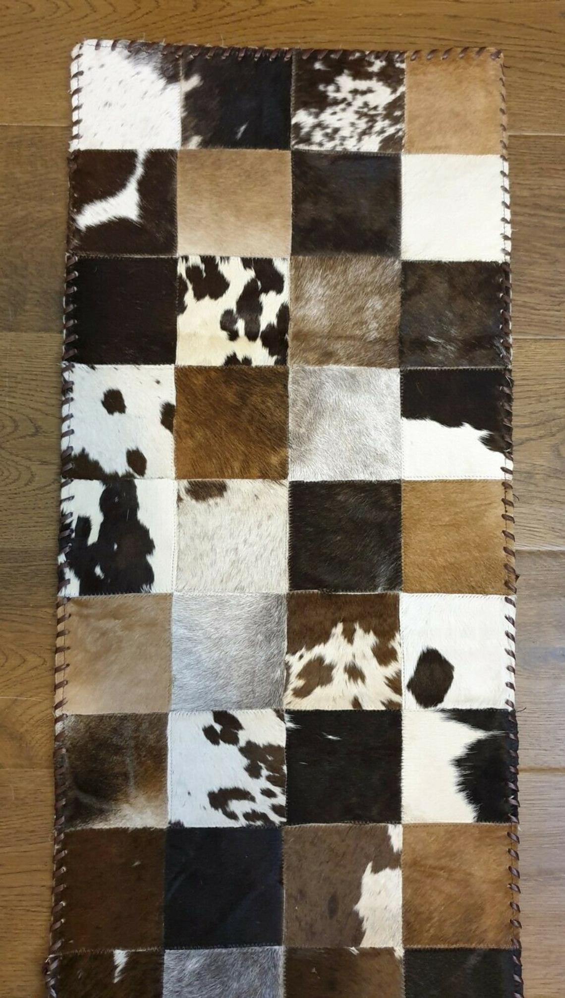 Handmade 100% Natural Cowhide Table Runner | Hair on Leather Multicolor Patchwork Cow hide Table Top