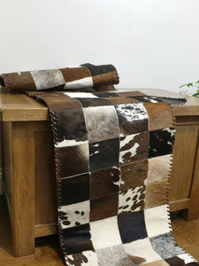 Handmade 100% Natural Cowhide Table Runner | Hair on Leather Multicolor Patchwork Cow hide Table Top