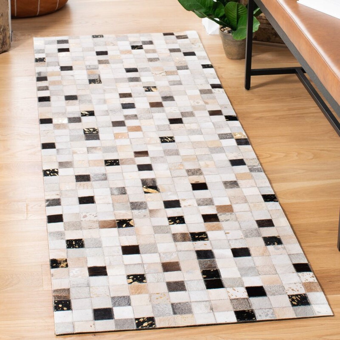 HANDMADE 100% Natural COWHIDE RUG | Patchwork Cowhide Area Rug | Real Cowhide Hallway Runner | Hair on Leather Cowhide Carpet | PR47