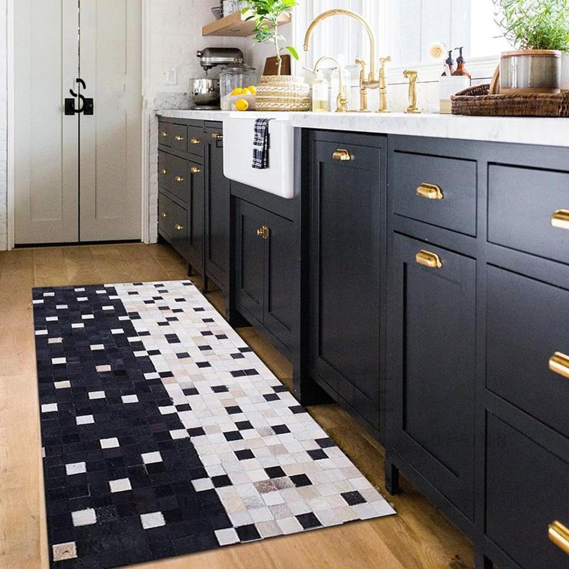 HANDMADE 100% Natural COWHIDE RUG | Patchwork Cowhide Area Rug | Real Cowhide Hallway Runner | Hair on Leather Cowhide Carpet | PR47