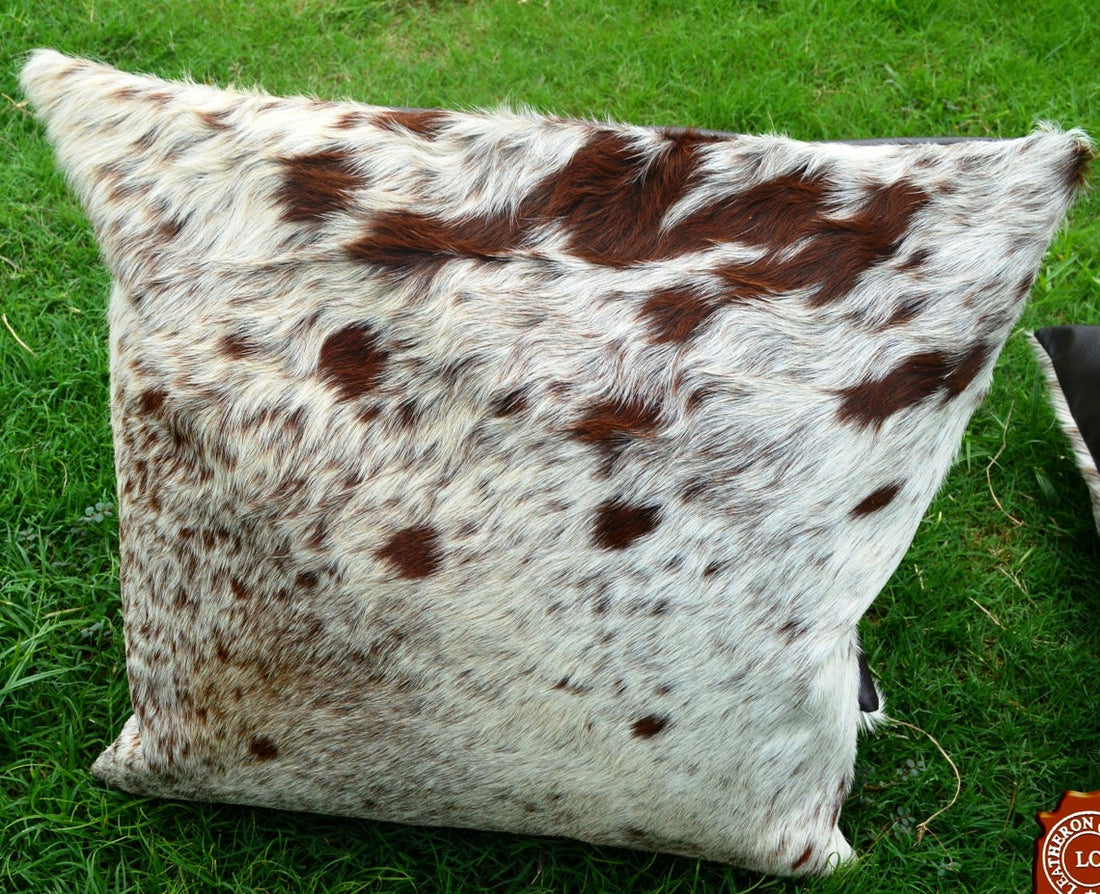 Cowhide Pillow Covers 16 X 16 inch | Set of 2 Premium Quality Hair on Leather Pillow Cases | Pair of Natural Cow Hide Cushion Covers