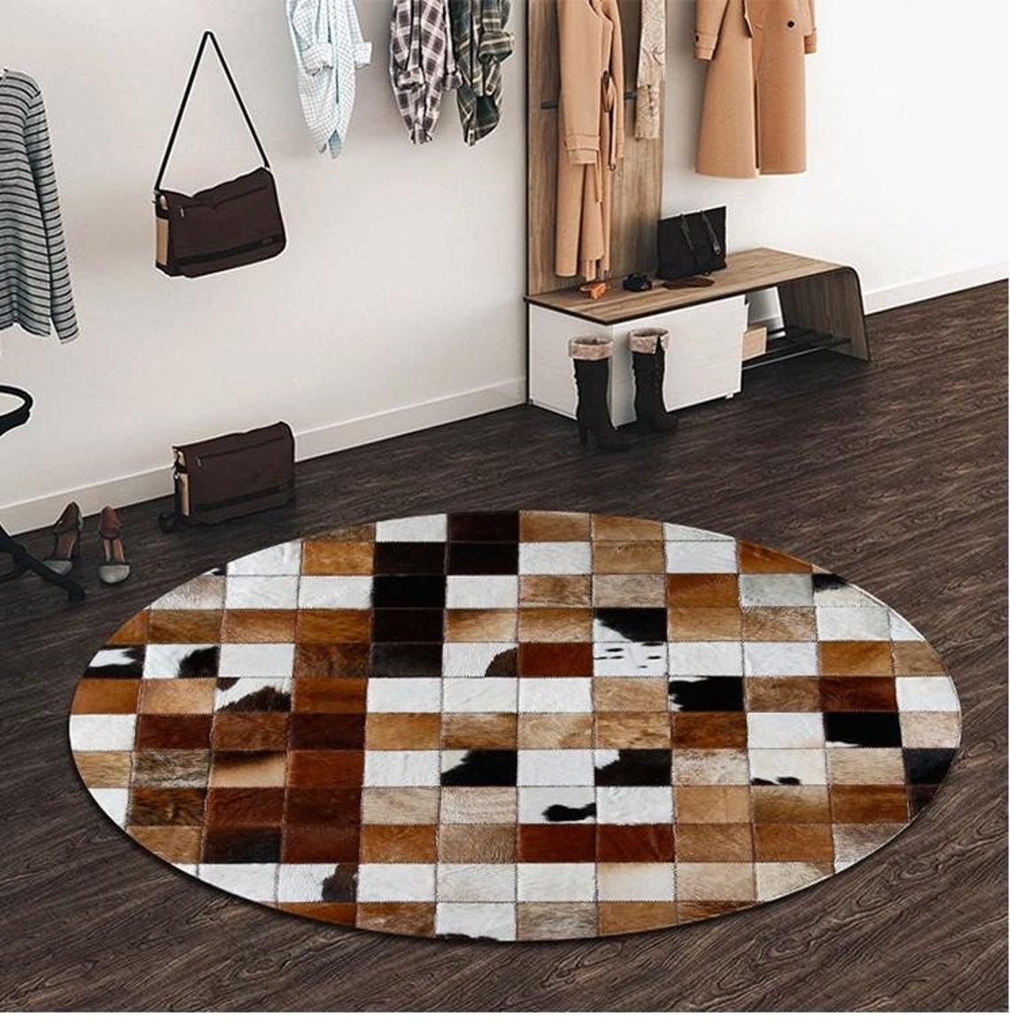 HANDMADE 100% Natural COWHIDE RUG | Patchwork Cowhide Area Rug | Hair on Leather Cowhide Carpet | PR93