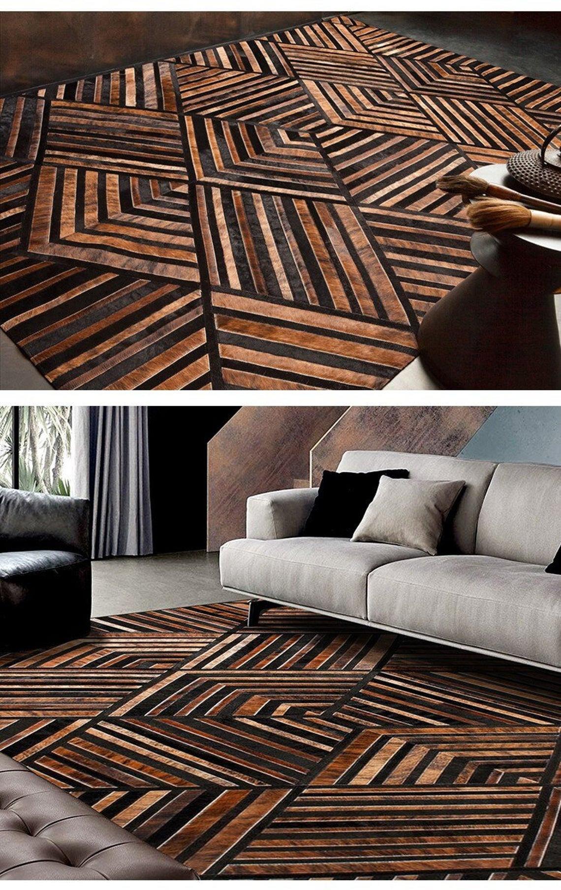 HANDMADE 100% Natural COWHIDE RUG | Patchwork Cowhide Area Rug | Real Cowhide Hallway Runner | Hair on Leather Cowhide Carpet | PR29