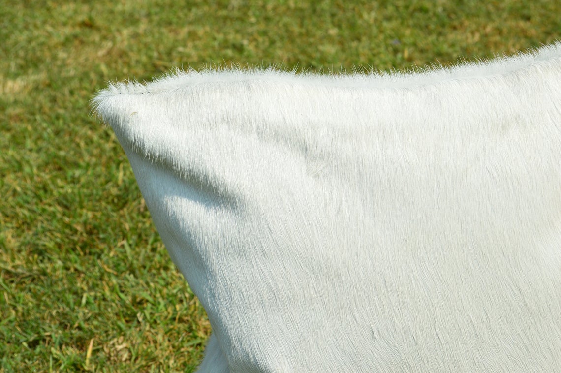 Double Sided Natural Pure White Cowhide Pillow Covers Real Hair on Leather Pillow Cases Natural Cow Skin Cushion Covers | PLW112