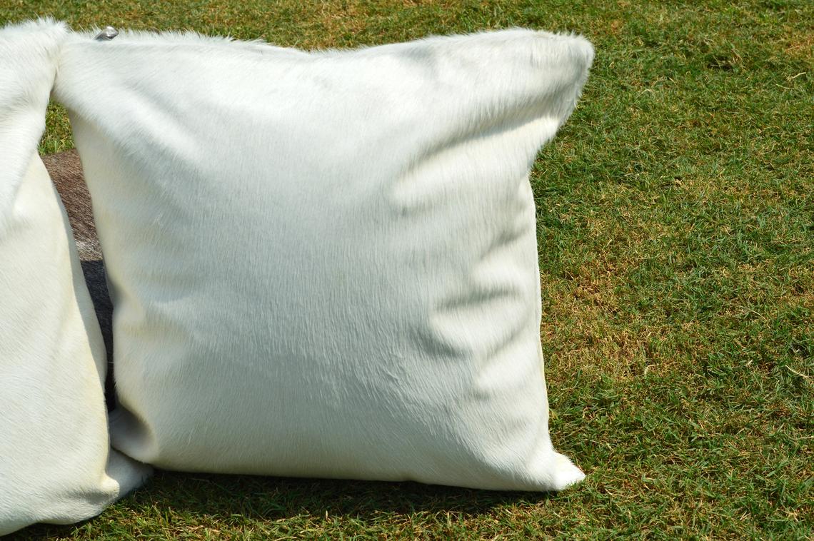 Double Sided Natural Pure White Cowhide Pillow Covers Real Hair on Leather Pillow Cases Natural Cow Skin Cushion Covers | PLW112