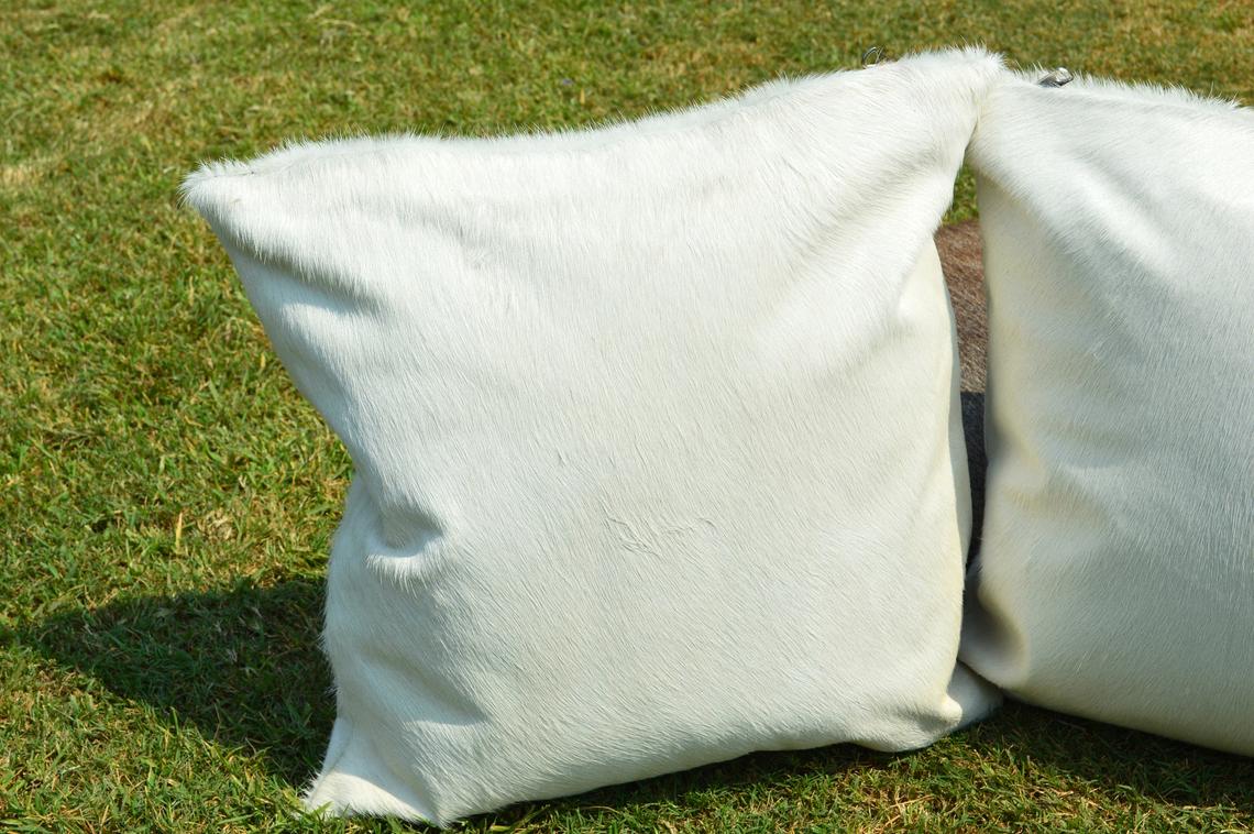 Double Sided Natural Pure White Cowhide Pillow Covers Real Hair on Leather Pillow Cases Natural Cow Skin Cushion Covers | PLW112