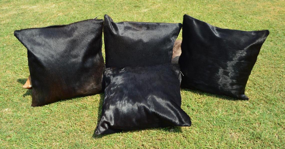 Pure Black Natural Cowhide Cushion Covers Real Hair on Leather Pillow Cases Natural Cow Skin Pillow Covers | PLW117