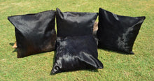 Load image into Gallery viewer, Pure Black Natural Cowhide Cushion Covers Real Hair on Leather Pillow Cases Natural Cow Skin Pillow Covers | PLW117
