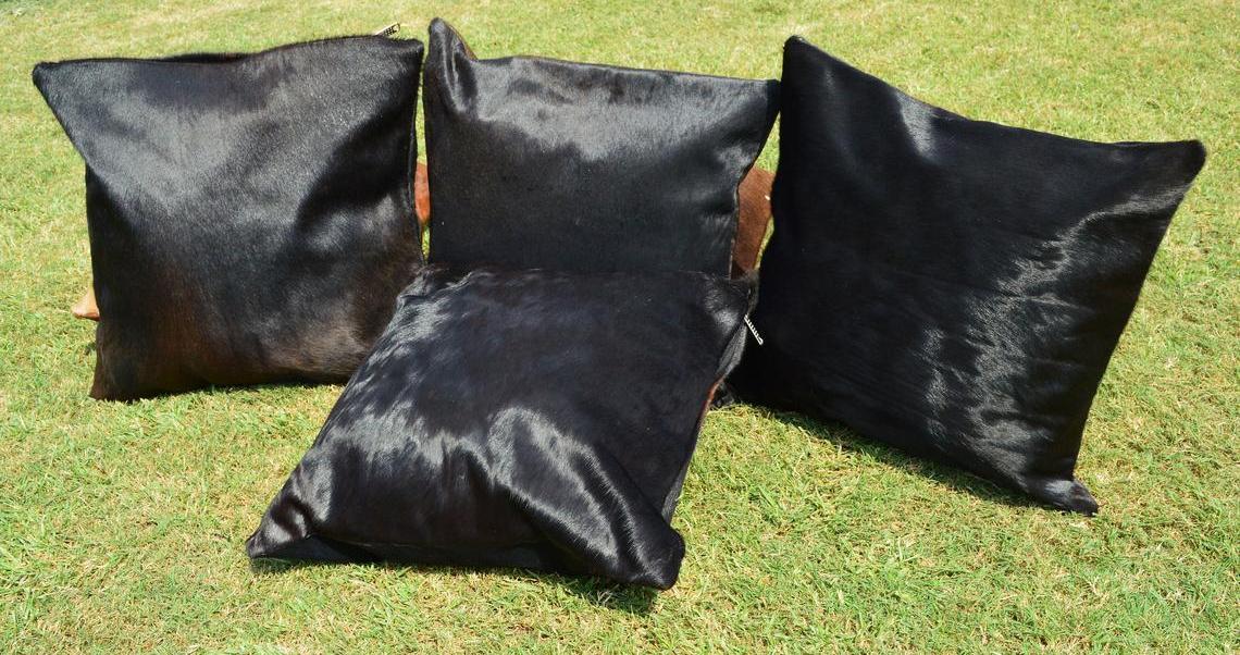 Pure Black Natural Cowhide Cushion Covers Real Hair on Leather Pillow Cases Natural Cow Skin Pillow Covers | PLW117