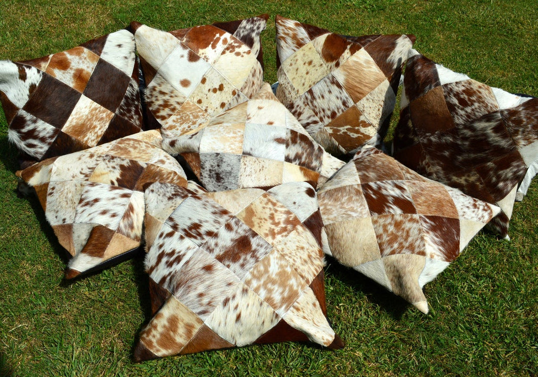 Patchwork Natural Cowhide Pillow Covers Real Hair on Leather Pillow Cases Natural Cow Skin Cushion Covers | PLW 133