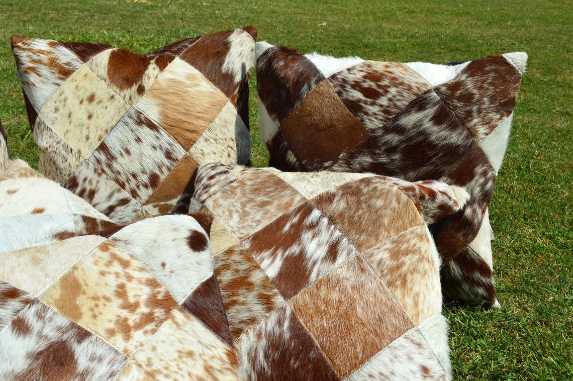 Patchwork Natural Cowhide Pillow Covers Real Hair on Leather Pillow Cases Natural Cow Skin Cushion Covers | PLW 133